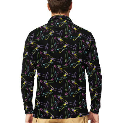 Safety Pin Print Design LKS304 Long Sleeve Polo Shirt For Men's