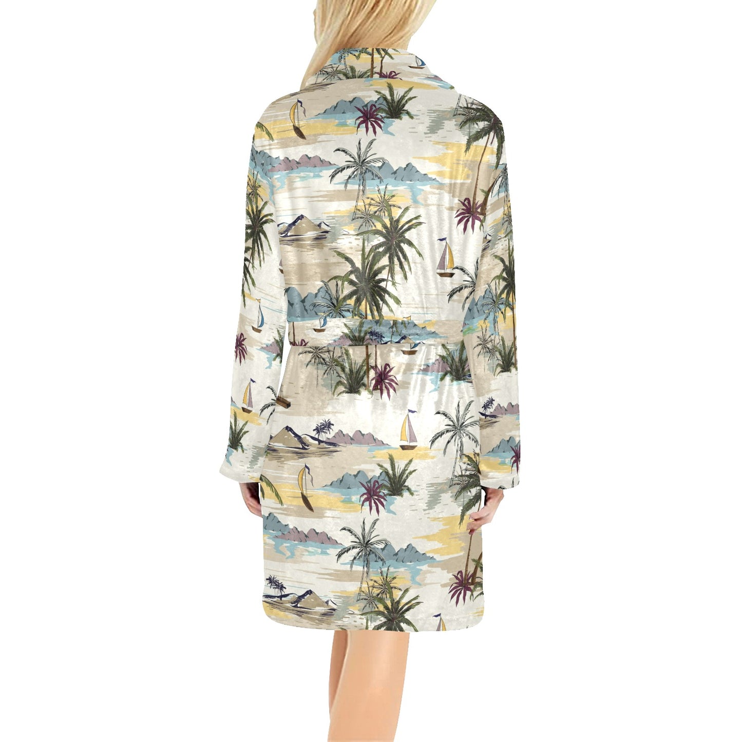 Palm Tree Beach Print Women's Fleece Robe
