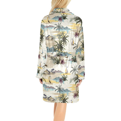 Palm Tree Beach Print Women's Fleece Robe