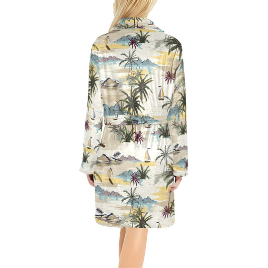 Palm Tree Beach Print Women's Fleece Robe