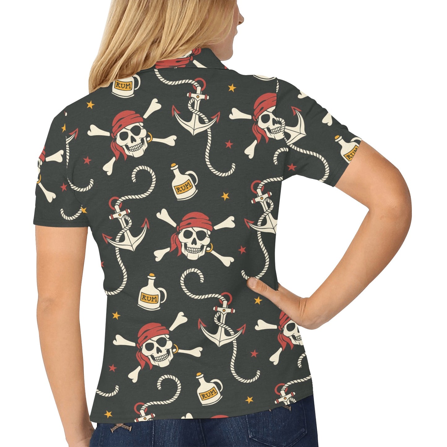Pirate Pattern Print Design A02 Women's Polo Shirt
