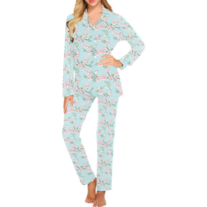 Cherry Blossom Pattern Print Design 02 Women's Long Pajama Set