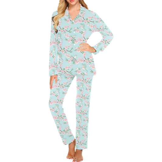Cherry Blossom Pattern Print Design 02 Women's Long Pajama Set