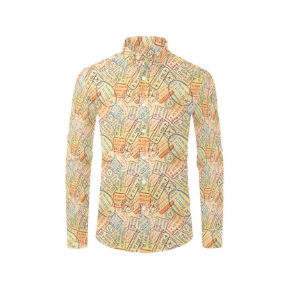Travel Stamp Print Design LKS302 Men's Long Sleeve Dress Shirt