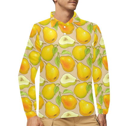 Pear Pattern Print Design PE05 Long Sleeve Polo Shirt For Men's