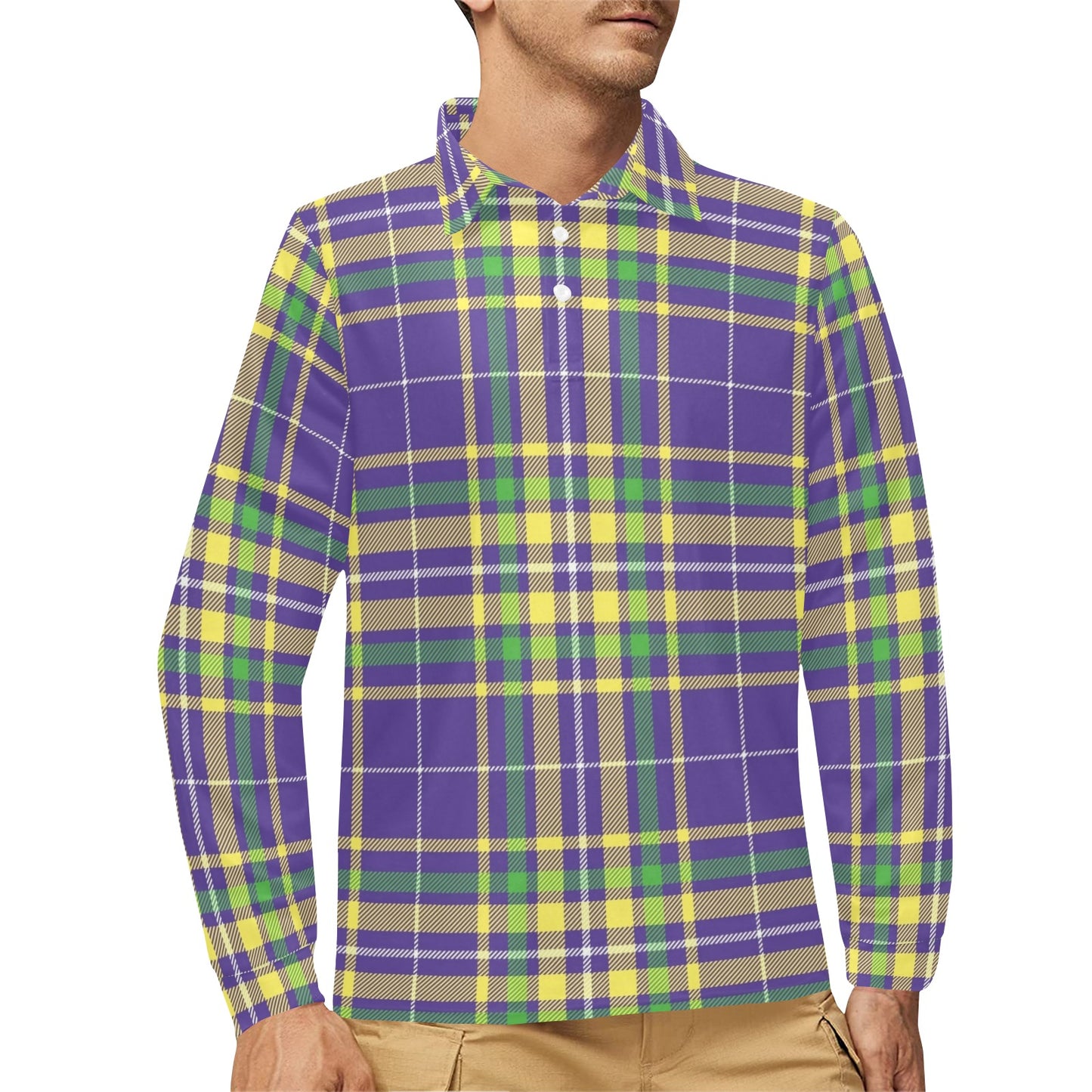 Mardi Gras Pattern Print Design 010 Long Sleeve Polo Shirt For Men's