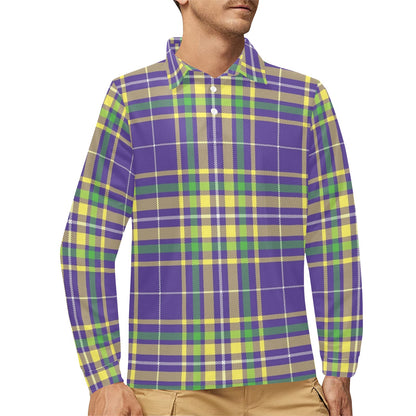 Mardi Gras Pattern Print Design 010 Long Sleeve Polo Shirt For Men's