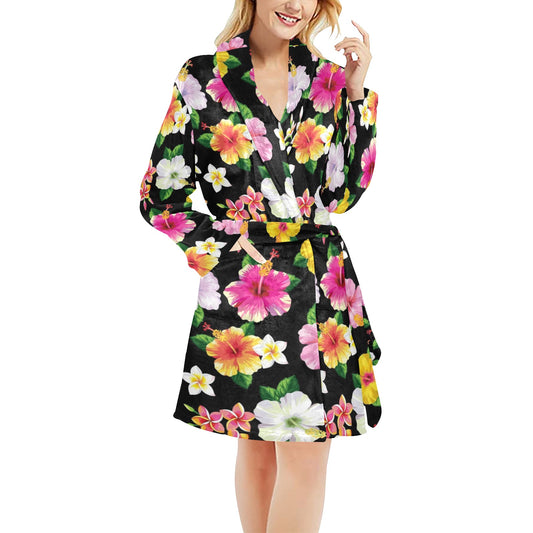 Hibiscus Pattern Print Design HB025 Women's Fleece Robe