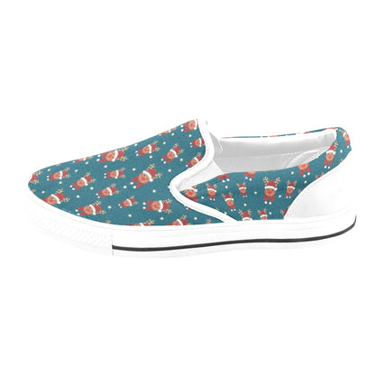 Reindeer Print Design LKS406 White Slip Ons Canvas Women's Shoes