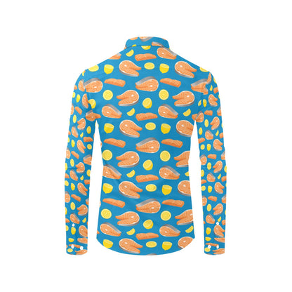Salmon Steak With Lemon Print Design LKS308 Men's Long Sleeve Dress Shirt