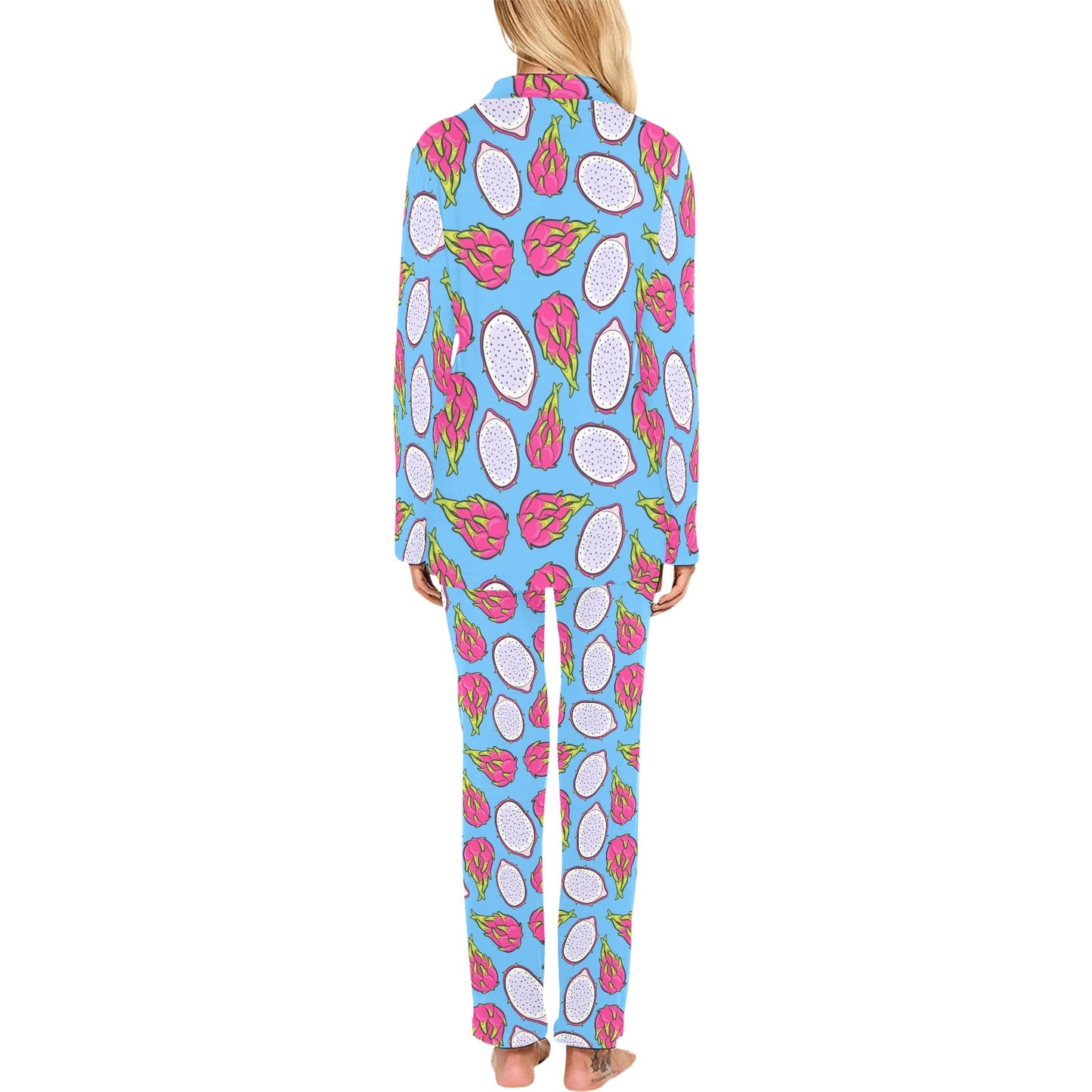 Dragonfruit Pattern Print Design DF04 Women's Long Pajama Set