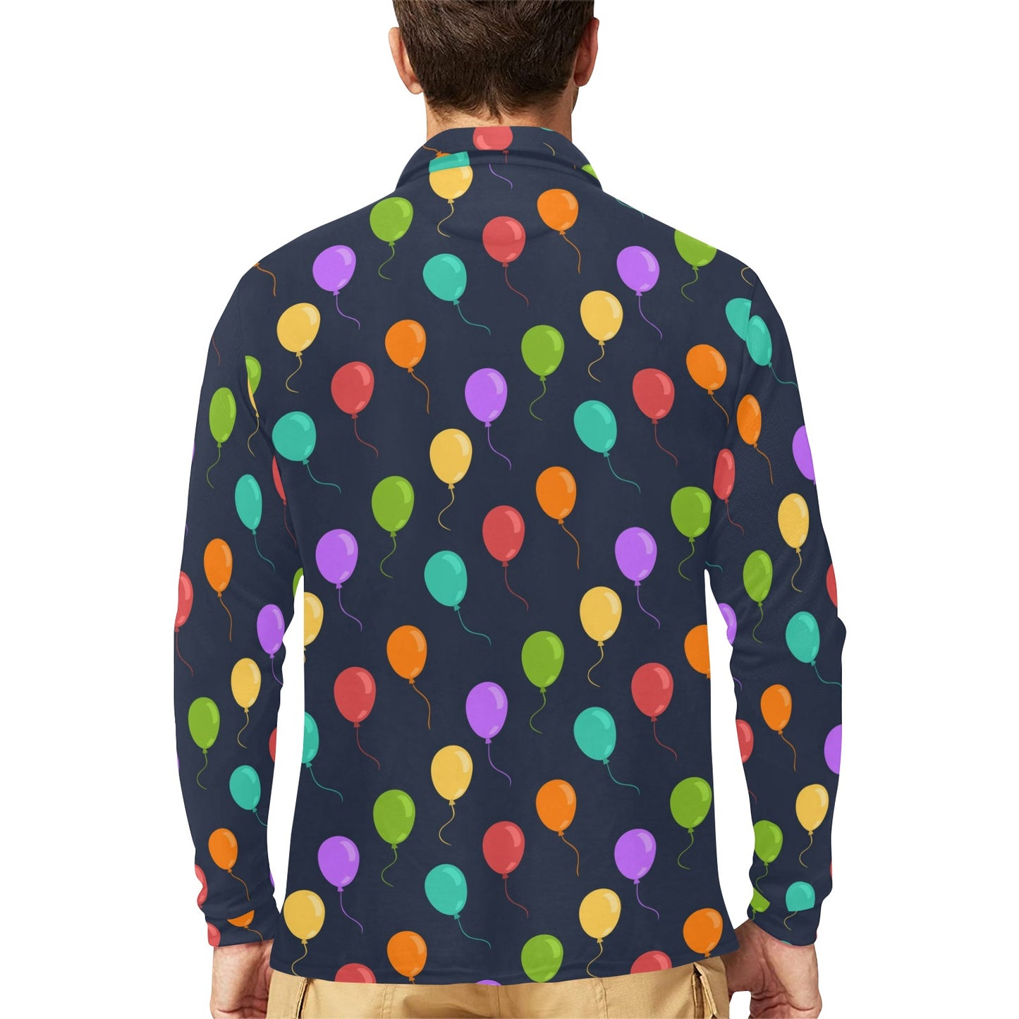 Ballon Colorful Pattern Print Design 03 Long Sleeve Polo Shirt For Men's