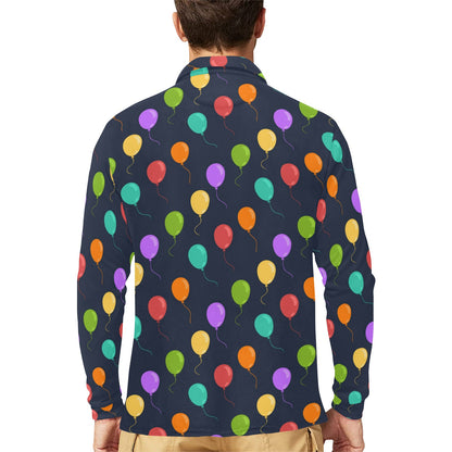Ballon Colorful Pattern Print Design 03 Long Sleeve Polo Shirt For Men's