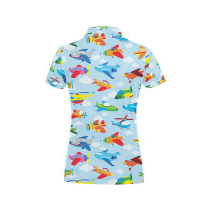 Airplane Colorful Pattern Print Design 01 Women's Polo Shirt