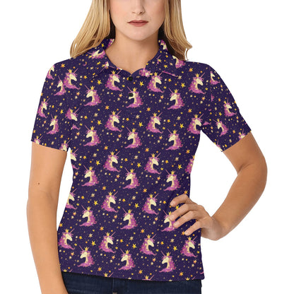 Unicorn Princess Star Sparkle Women's Polo Shirt
