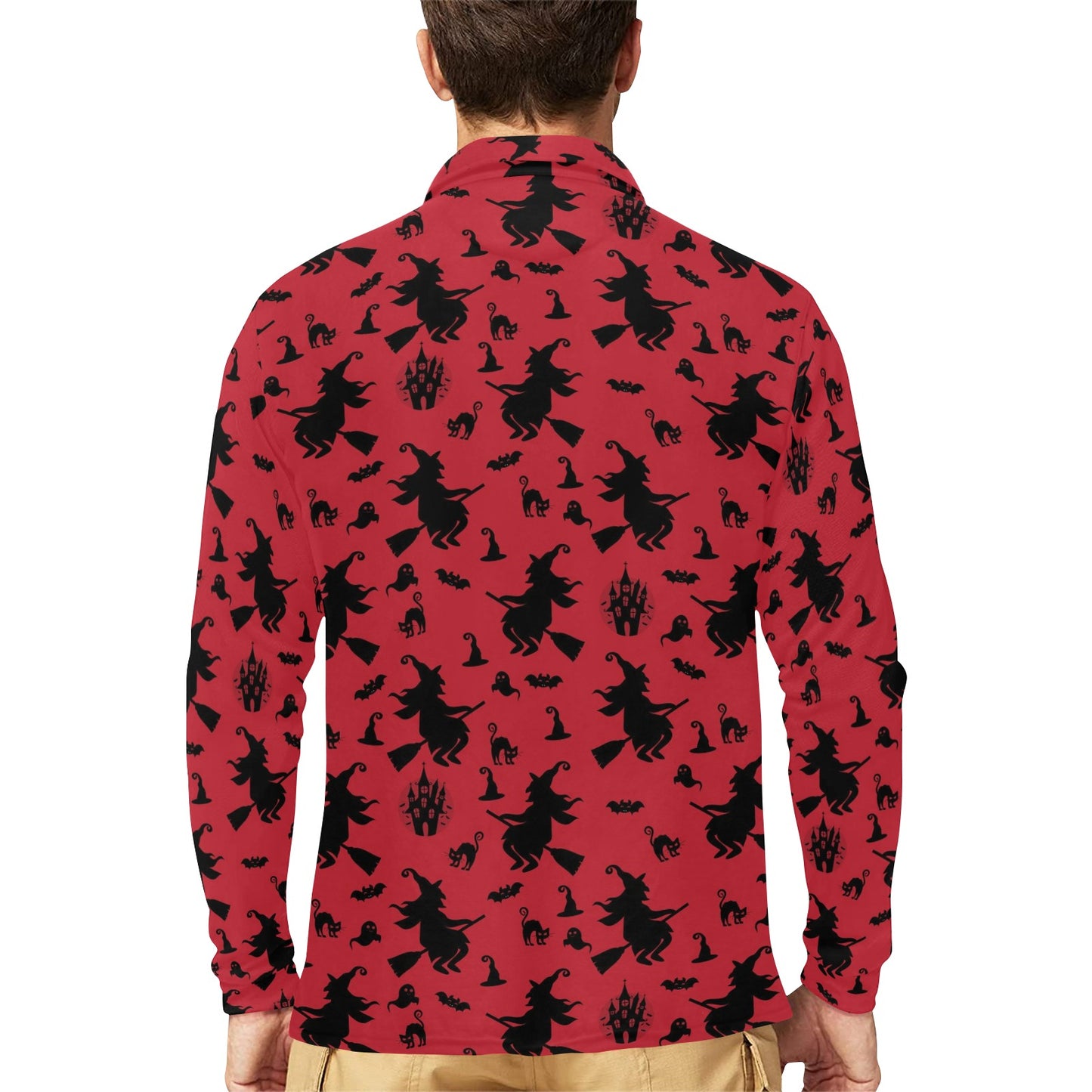 Witch Print Design LKS303 Long Sleeve Polo Shirt For Men's