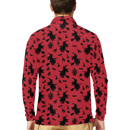 Witch Print Design LKS303 Long Sleeve Polo Shirt For Men's