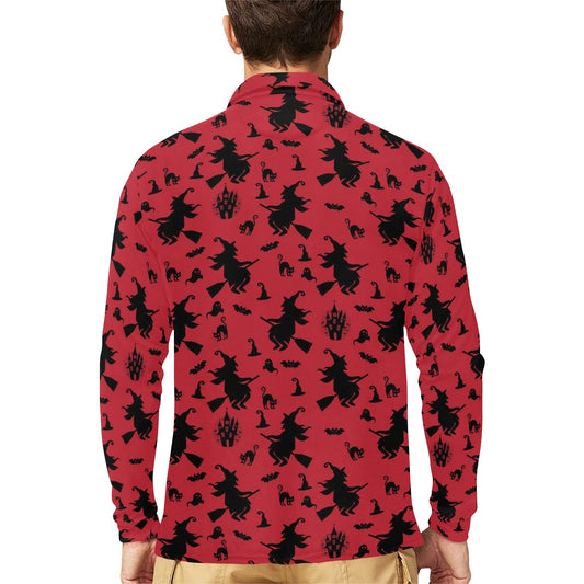 Witch Print Design LKS303 Long Sleeve Polo Shirt For Men's