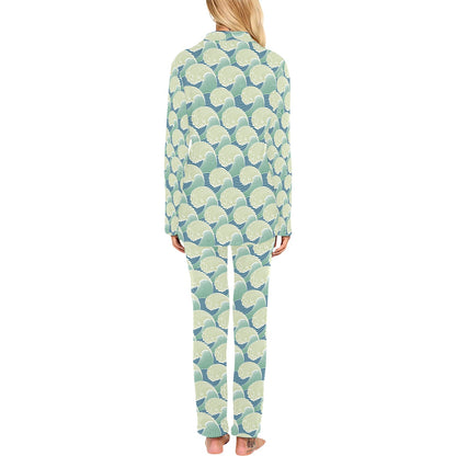 Wave Japan Style Print Design LKS302 Women's Long Pajama Set