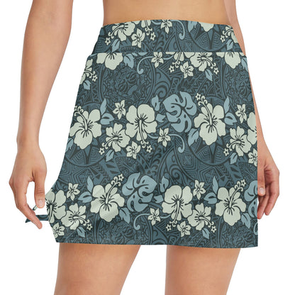 Flower Hawaiian Hibiscus Style Print Pattern 17" Golf & Pickleball Skort with Pockets