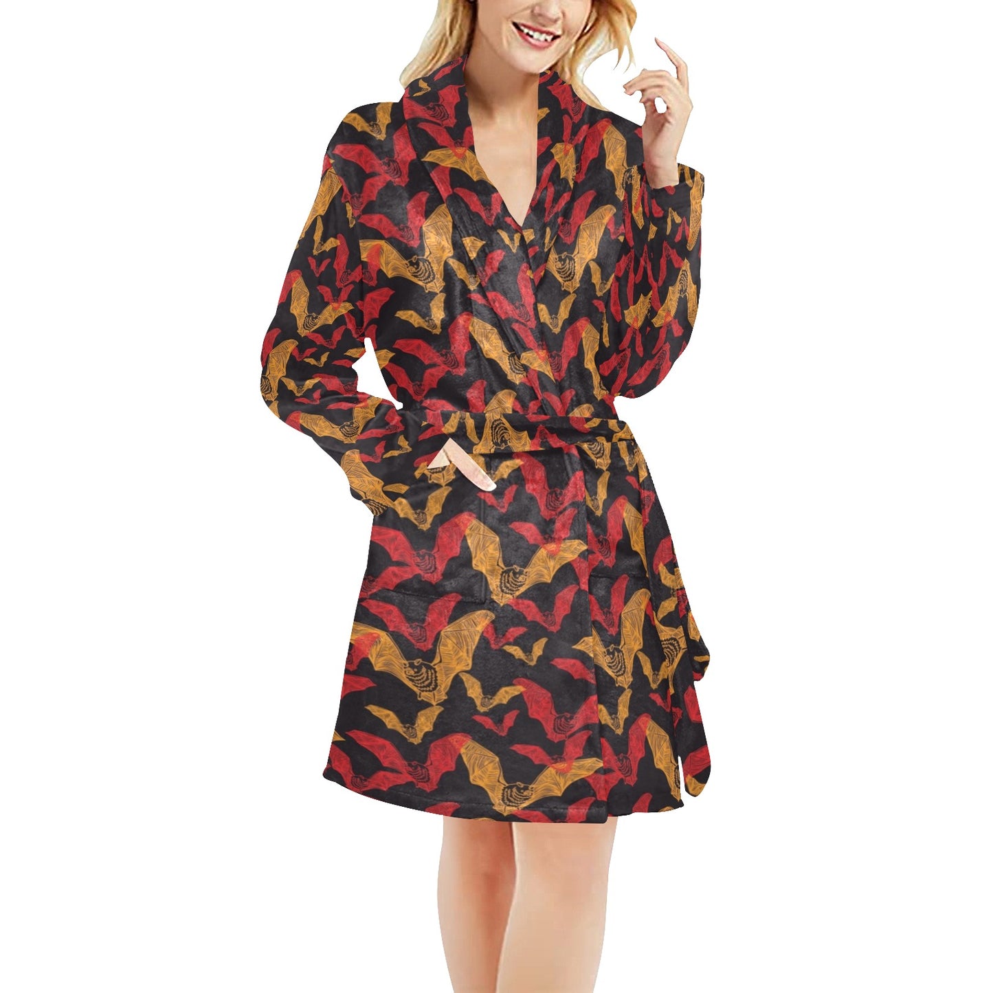 Bat Pattern Print Design 01 Women's Fleece Robe