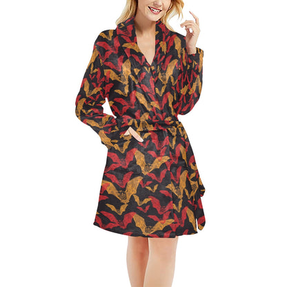 Bat Pattern Print Design 01 Women's Fleece Robe