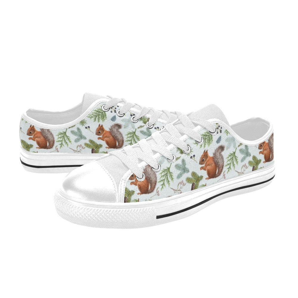 Squirrel Print Design LKS308 Women's White Low Top Shoes
