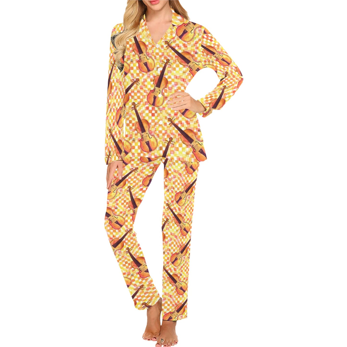 Violin Pattern Print Design 03 Women's Long Pajama Set