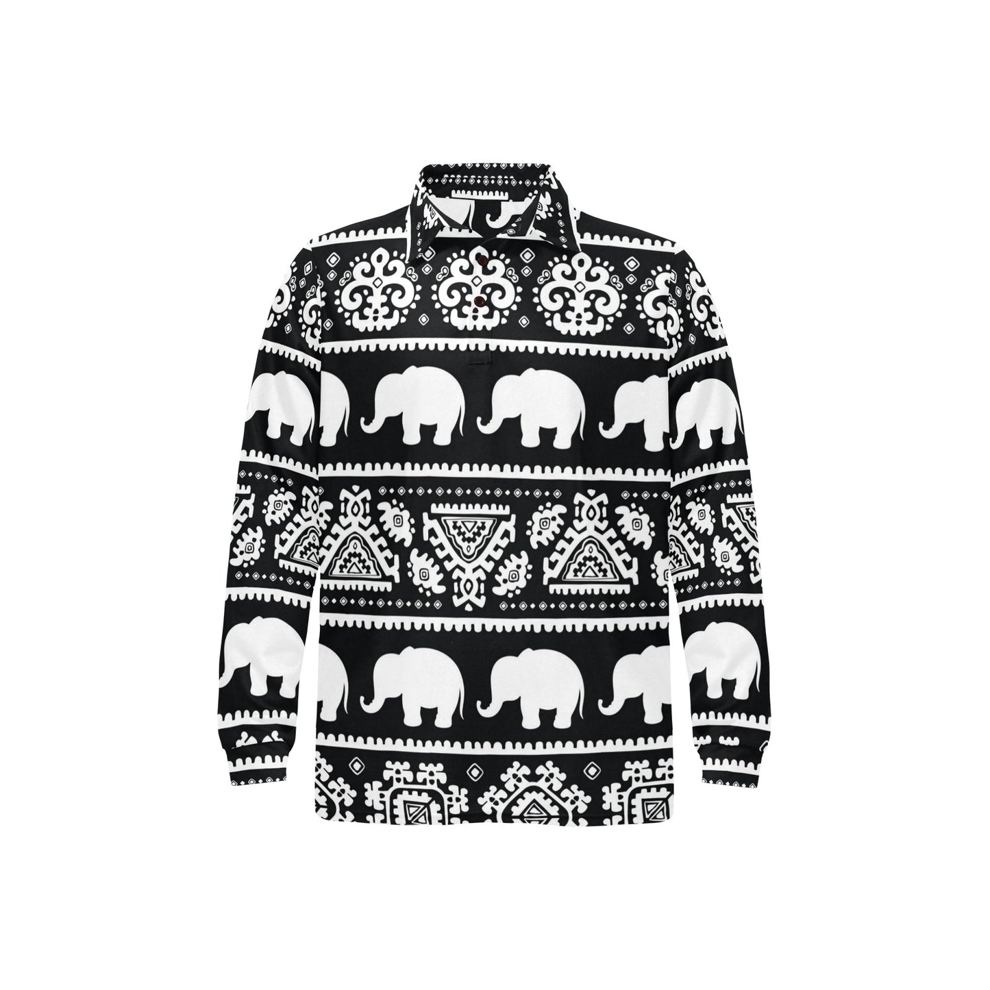 Elephant Pattern Long Sleeve Polo Shirt For Men's