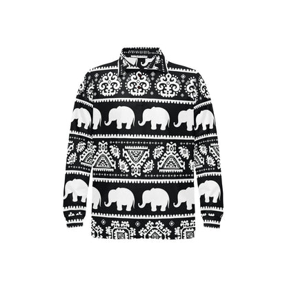 Elephant Pattern Long Sleeve Polo Shirt For Men's