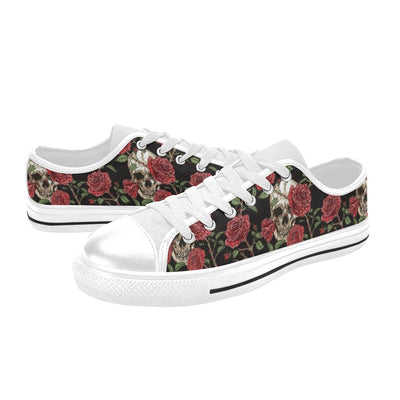 Skull And Roses Print Design LKS303 Women's White Low Top Shoes