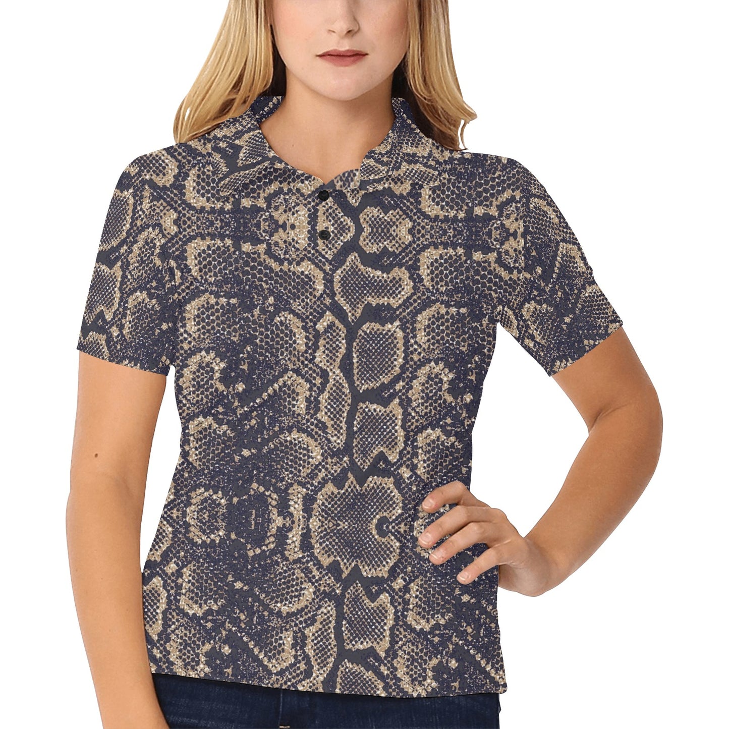 Snake Skin Pattern Print Women's Polo Shirt