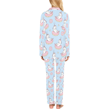 Donut Unicorn Pattern Print Design DN014 Women's Long Pajama Set