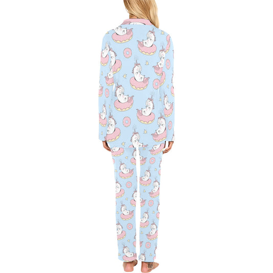 Donut Unicorn Pattern Print Design DN014 Women's Long Pajama Set