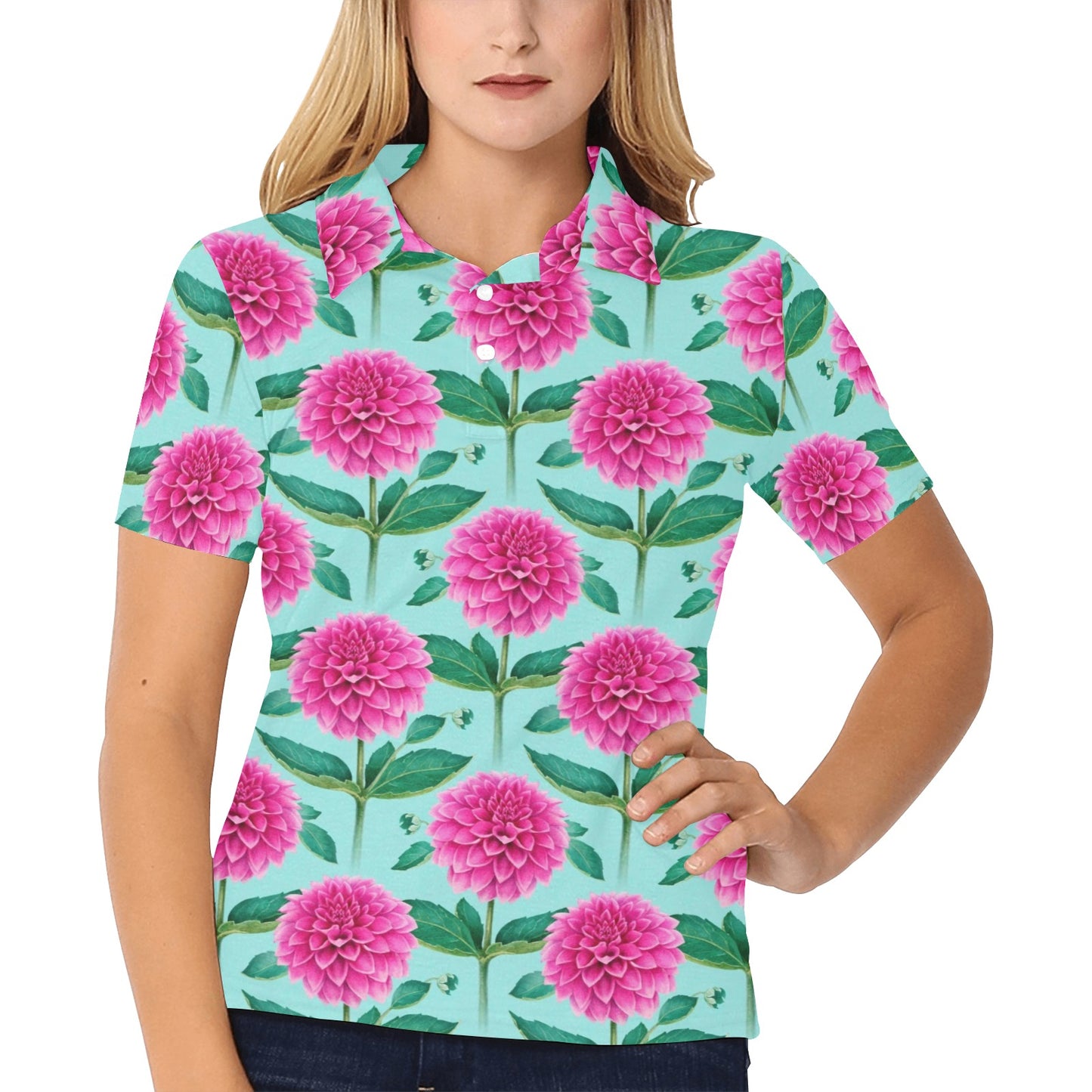 Dahlia Pattern Print Design DH08 Women's Polo Shirt