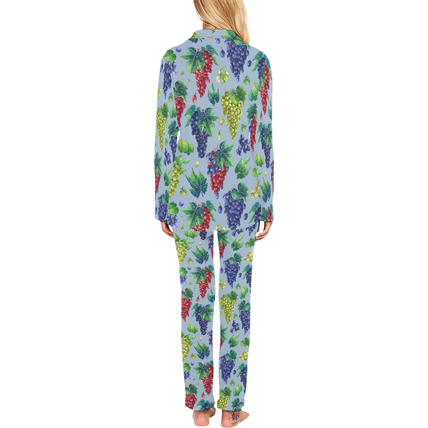 Grape Pattern Print Design GP06 Women's Long Pajama Set