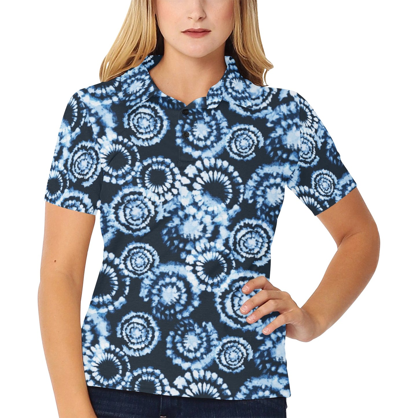 Tie Dye Dark Blue Print Design LKS306 Women's Polo Shirt