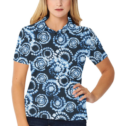 Tie Dye Dark Blue Print Design LKS306 Women's Polo Shirt