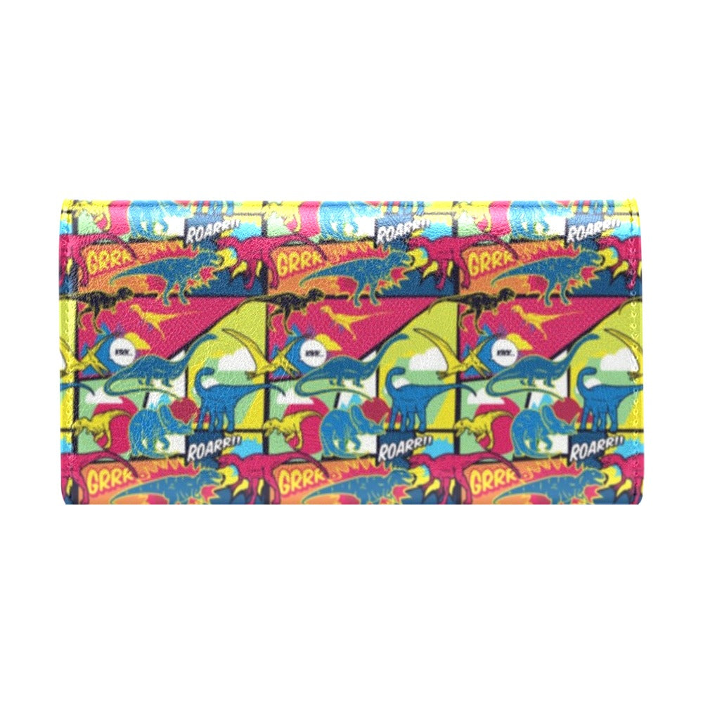 Dinosaur Comic Pop Art Style Women's Trifold Wallet