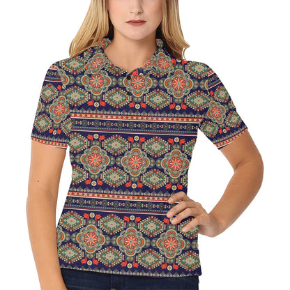 Ethnic Geometric Print Pattern Women's Polo Shirt