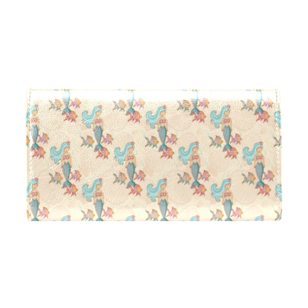 Mermaid Girl With Fish Design Print Women's Trifold Wallet