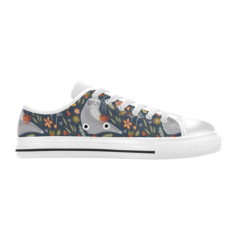 Sloth Print Design LKS303 Women's White Low Top Shoes