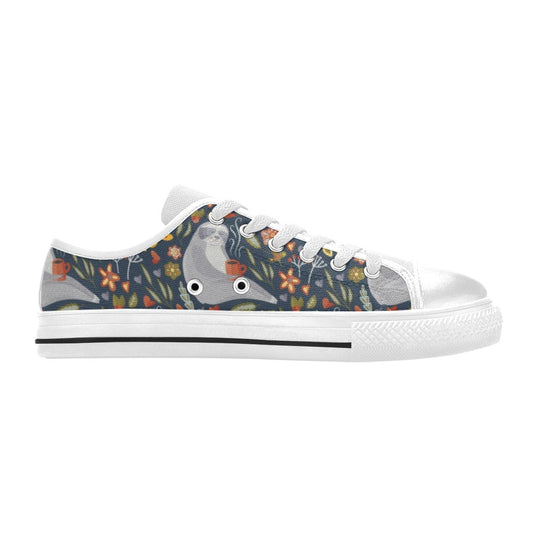 Sloth Print Design LKS303 Women's White Low Top Shoes