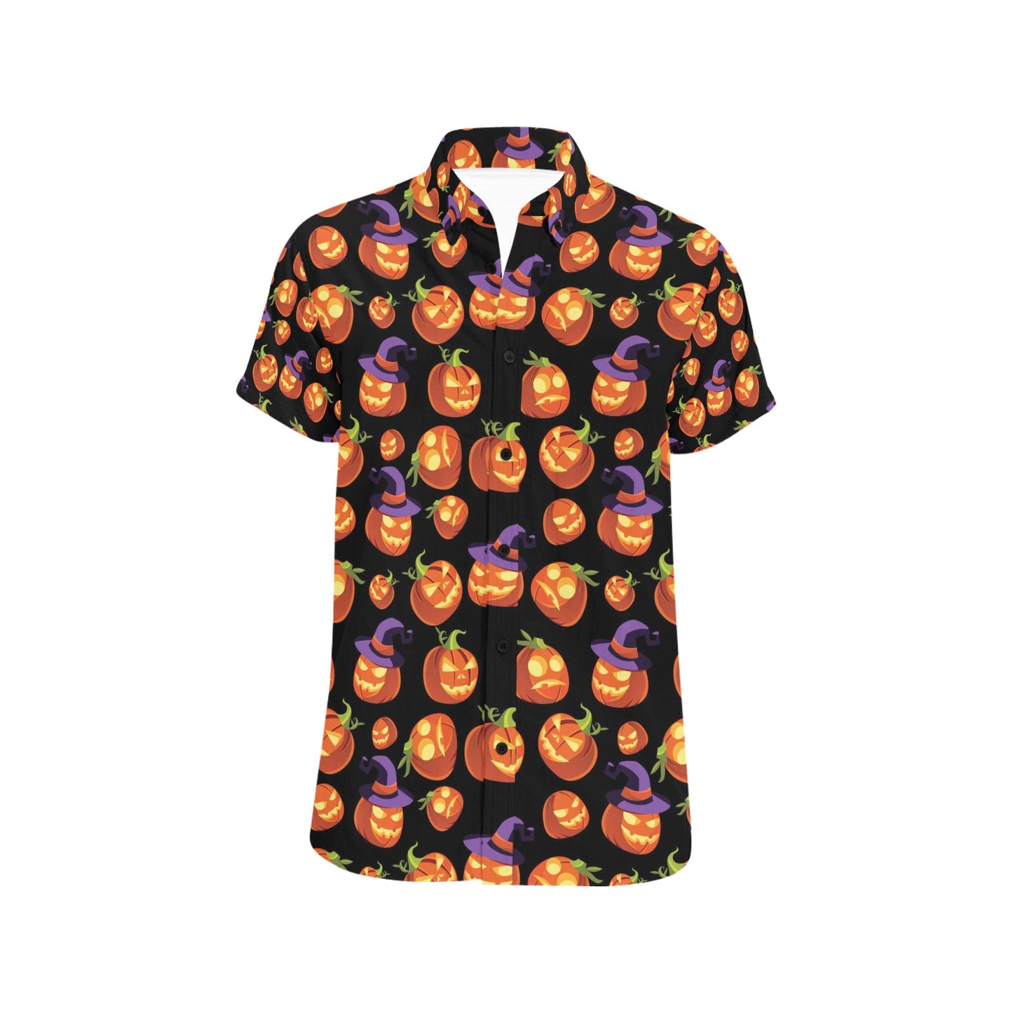 Witch Pumpkin Halloween Print LKS302 Men Short Sleeve Button Up Shirt