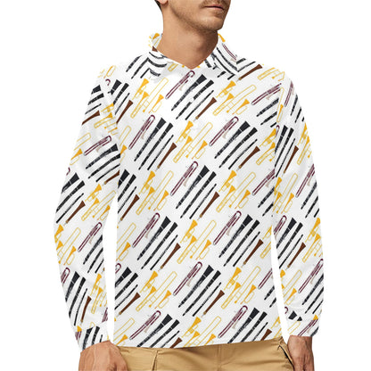 Clarinet Pattern Print Design 01 Long Sleeve Polo Shirt For Men's