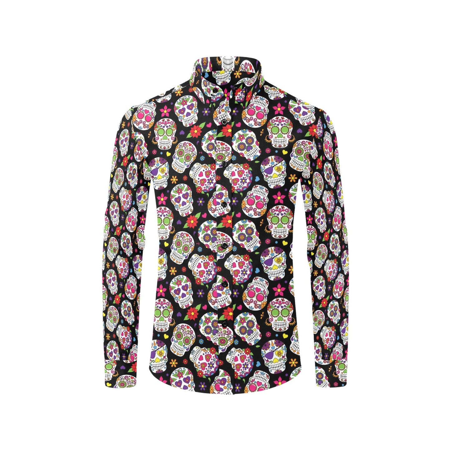 Sugar Skull Print Design LKS302 Men's Long Sleeve Dress Shirt