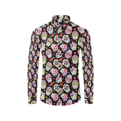 Sugar Skull Print Design LKS302 Men's Long Sleeve Dress Shirt