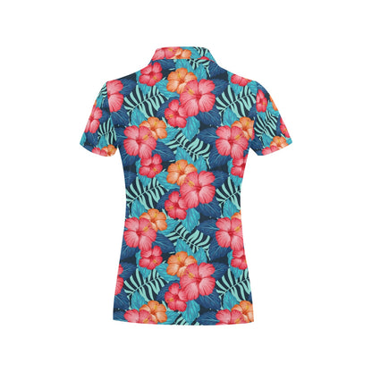 Red Hibiscus Pattern Print Design HB02 Women's Polo Shirt