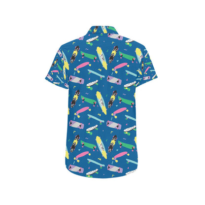Skateboard Print Design LKS302 Men Short Sleeve Button Up Shirt