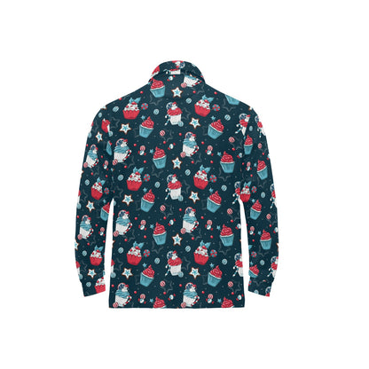 Cupcake Pattern Print Design 03 Long Sleeve Polo Shirt For Men's